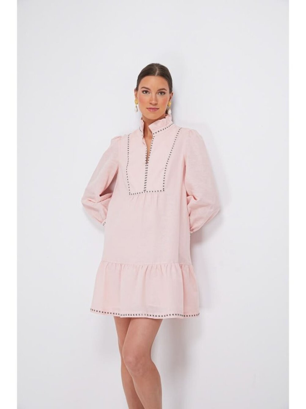 Tuckernuck Bermuda Pink Linen Cotton Palmerston Long Sleeves Mini Dress XS